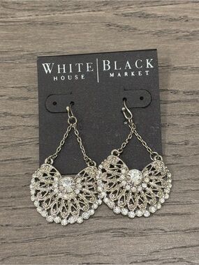 White House Black Market Silver Crystal Filigree Drop Earrings